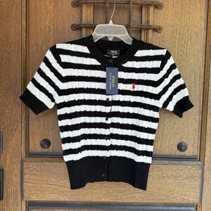 Polo by Ralph Lauren Black & White Striped Short-Sleeve Knit Cardigan Size M